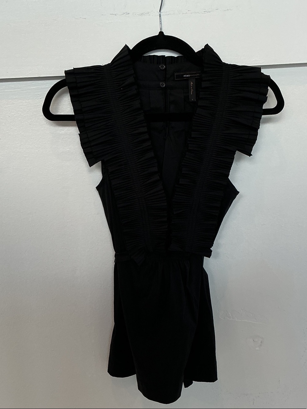 BCBGMaxAzria Black Pleated Ruffle V-Neck Mini Dress